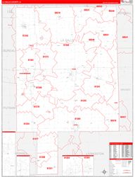La Salle County, IL Wall Map Zip Code Red Line Style 2024